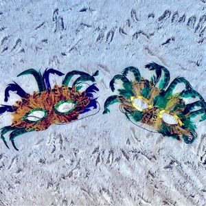 Mardis Gras Festival Feather and Sequence Mask Bundle of Two